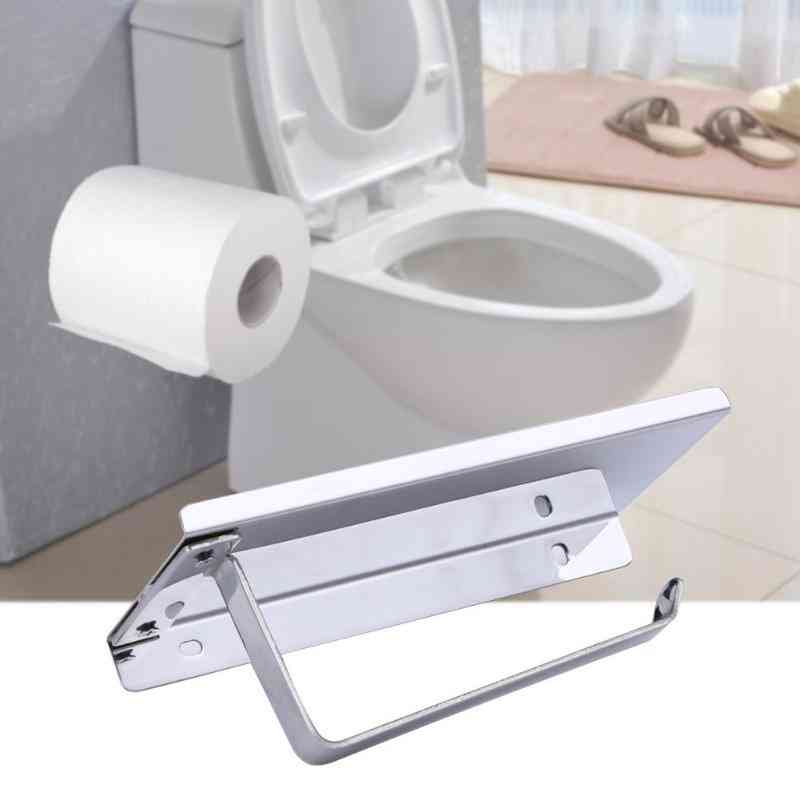Stainless Steel, Wall Mount Toilet Roll Paper Holder With Storage Shelf