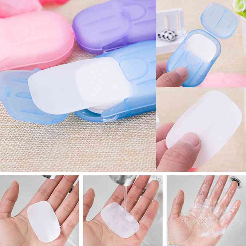 Desinfecterende zeep papier wassen handbad hand schoon wegwerp zeep in doos draagbare mini papieren zeep willekeurige kleur