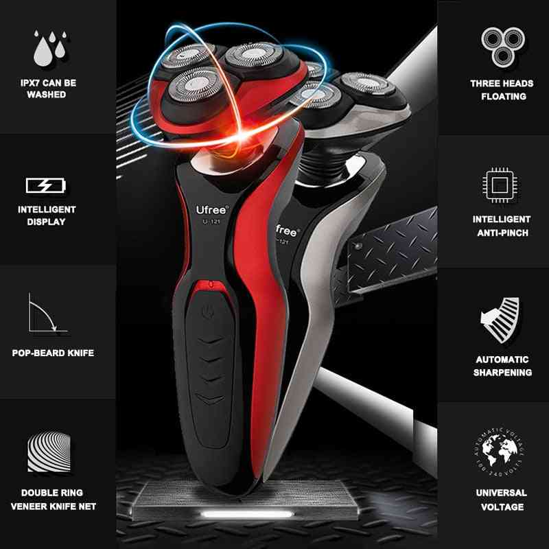 3in1 Stainless Washable Rechargeable Electric Shaver, Razor 3d Triple Floating Blade Face Care
