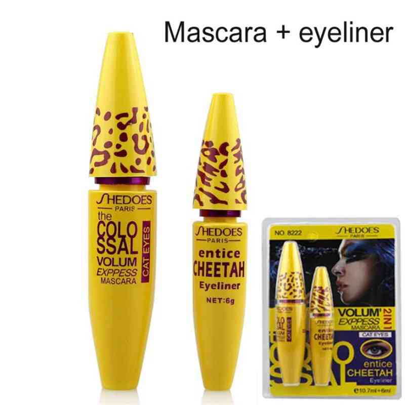 Conjunto de maquiagem profissional 2 em 1 para os olhos delineador com máscara colossal de leopardo eyeliner líquido preto ferramenta para rímel curling à prova d'água | conjunto de maquiagem profissional