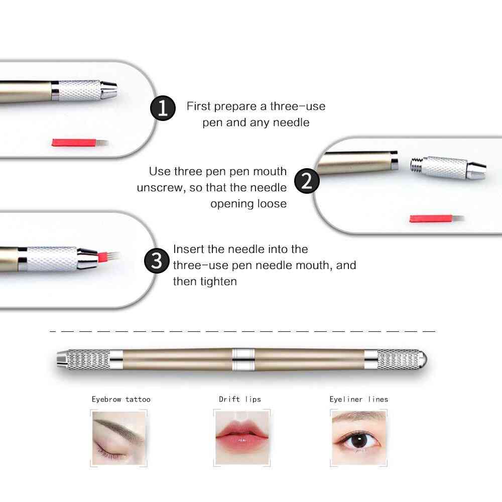Manuell tebori-tatueringspenna för permanent makeup - eyeliner hårsträcka för ögonbrynen och läpppigmentering