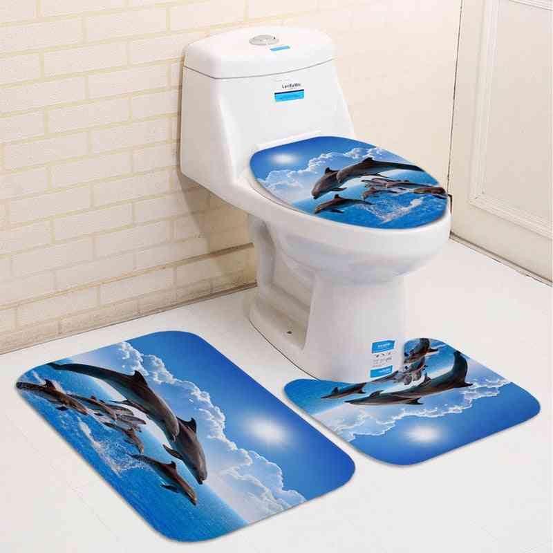 Vedenpitävä 3d delfiinien valtameren muotoinen suihkuverho ja wc-matto kylpyhuoneelle