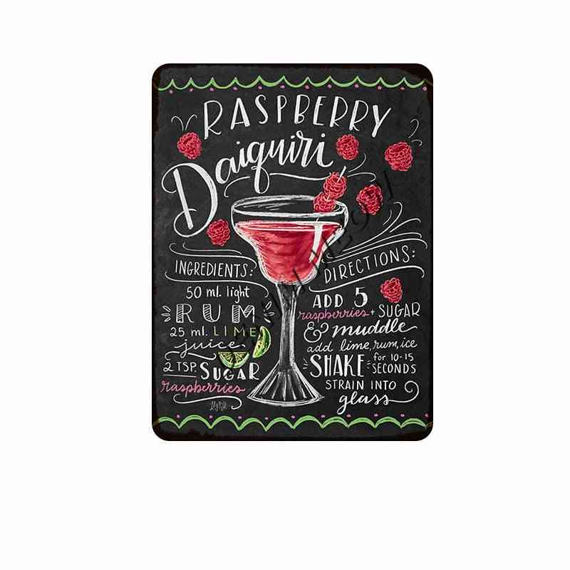 Vintage Blackboard Drawing Cocktail, Drink Metal Signs - Retro Coffee, Bar, Pub, Posters Home Decor Plaques