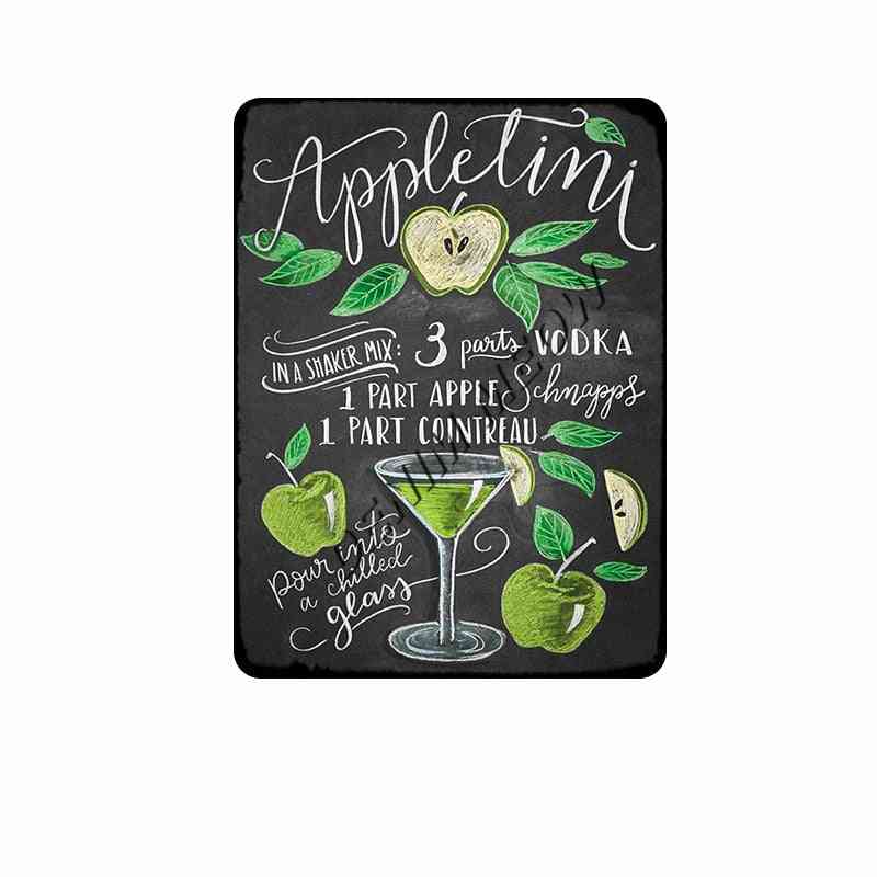 Vintage Blackboard Drawing Cocktail, Drink Metal Signs - Retro Coffee, Bar, Pub, Posters Home Decor Plaques