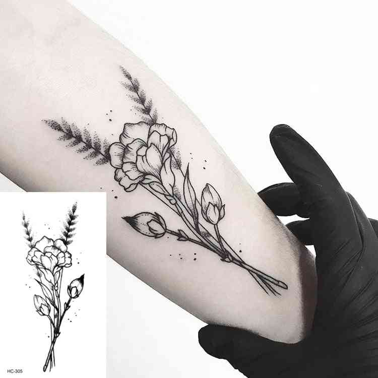 Temporary Tattoo Of Black Flower Sleeves Water Transfer, Peony Rose