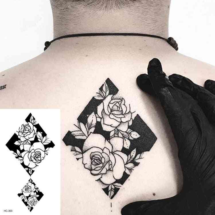 Tatuaje temporal de transferencia de agua de mangas de flores negras, tatuajes de rosas de peonía - brazo de chica de tatuaje sexy de arte corporal