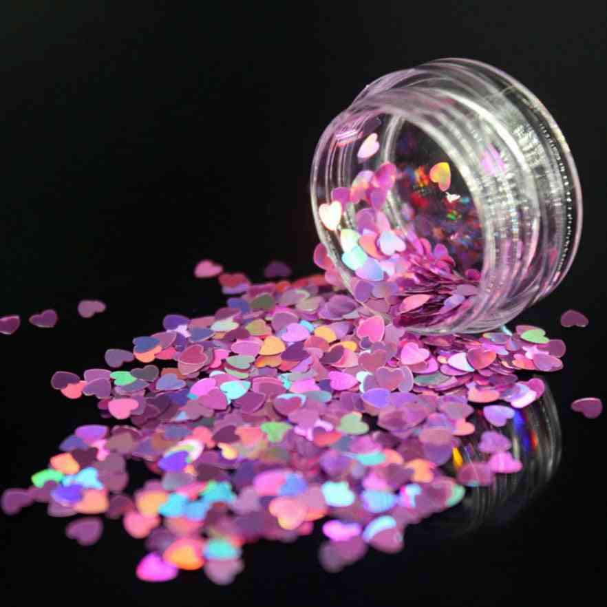 Deep Pink Color Sequins Acrylic Powder Crystal Nail Polymer, Nail Art Tips, Builder False Tips Tools Heart Shape