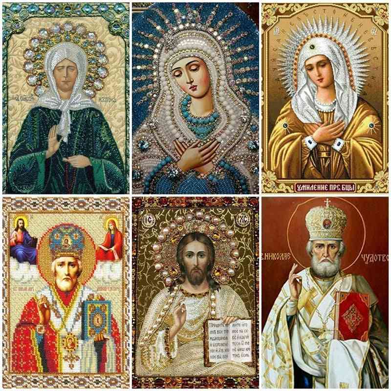 Diy Diamond Mosaic Embroidery Icons Rhinestones Picture - No Frame Full Square Drill Religion Virgin Mary Diamond Painting