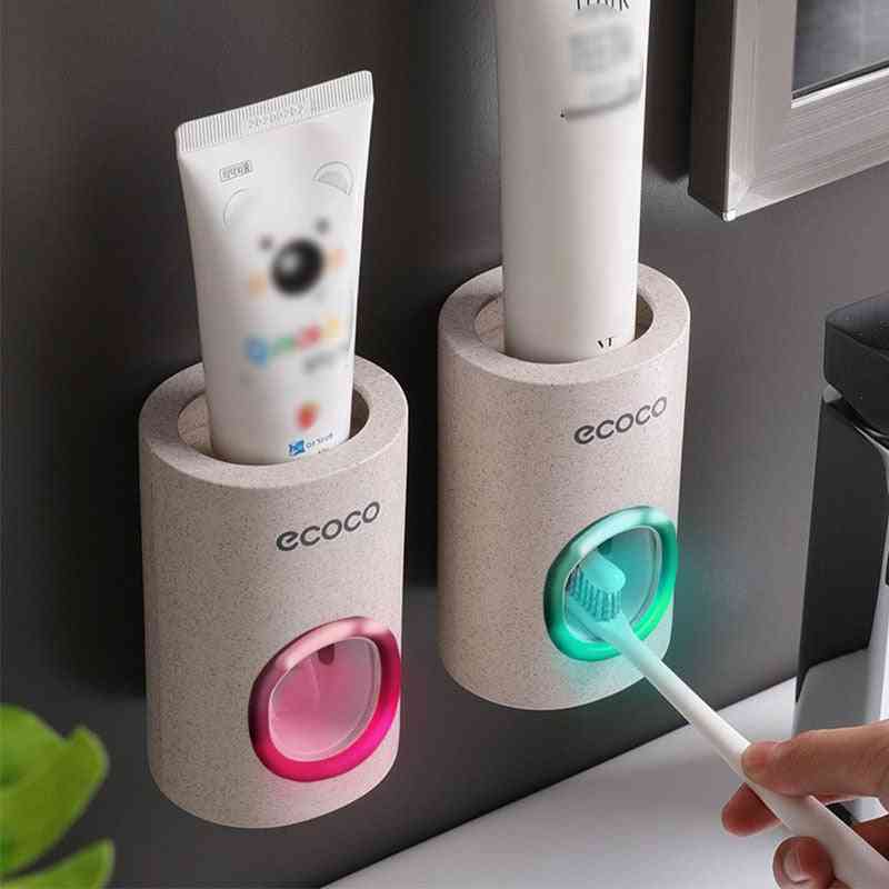 автоматичен дозатор за паста за зъби - устойчив на прах държач за четки за зъби - стойка за стенен монтаж за баня