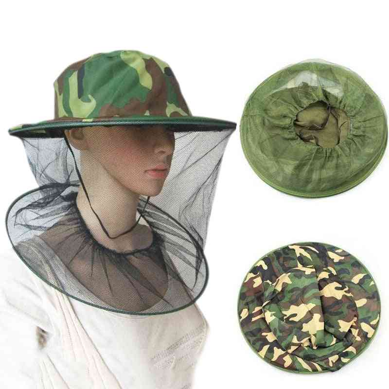 Nuevo jardín sombrero de apicultura redes de camuflaje para mosquitera sombrero al aire libre mosquito cap bug insecto pesca sombrero mesh face protector