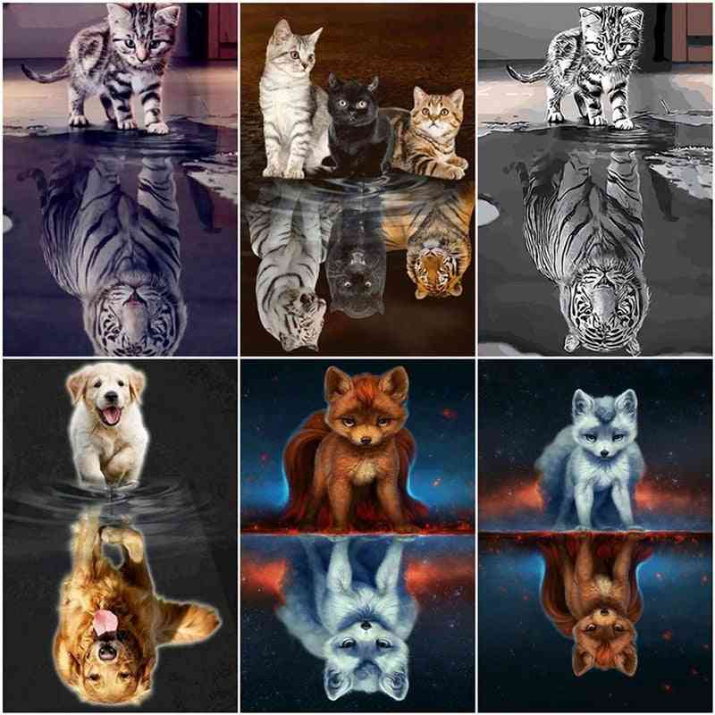 5d Cat Tiger, Dog Full Square Round Diamond Painting - Diamond Embroidery Mosaic Animals Rhinestones Pictures