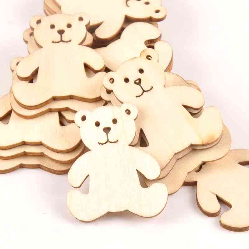 Bear Pattern Wood Diy Crafts, Scrapbook For Home Decor - Natural Wooden Ornaments