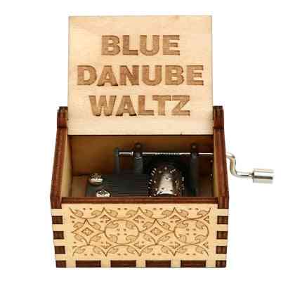 Blue Danube Engraved, Wooden Hand Crank Music Box