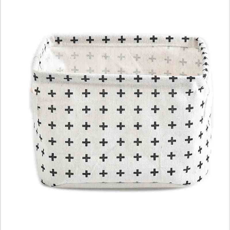 Cotton Linen Desktop Storage Basket - Sundries Storage Box With Handle, Makeup Organizer
