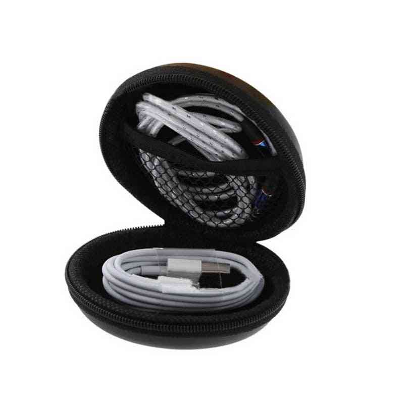 Portable Usb Cable Organizer - Hard Round Shape Zippered Earphone Case/headset Box