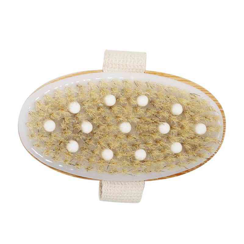 Wooden Oval Bath Shower Bristle Brush And Spa Body Massager For Dry Skin