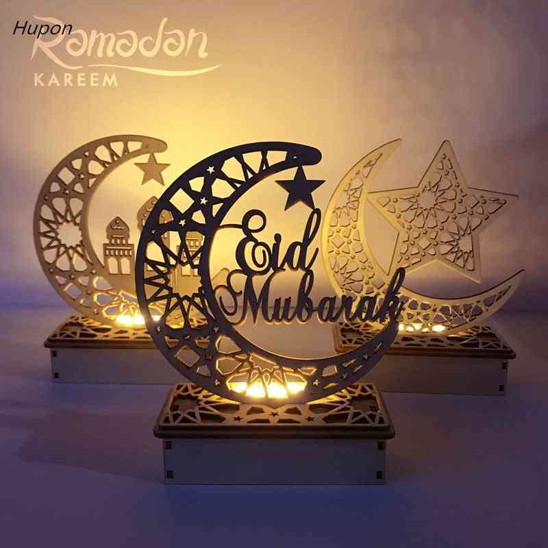 Wooden Moon Led Candles Light Ramadan Eid Mubarak Decorations For Home