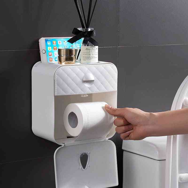 Home Bathroom Abs Double Paper Outlet Waterproof Tissue Storage Box - Wall Mounted Roll Paper Dispenser