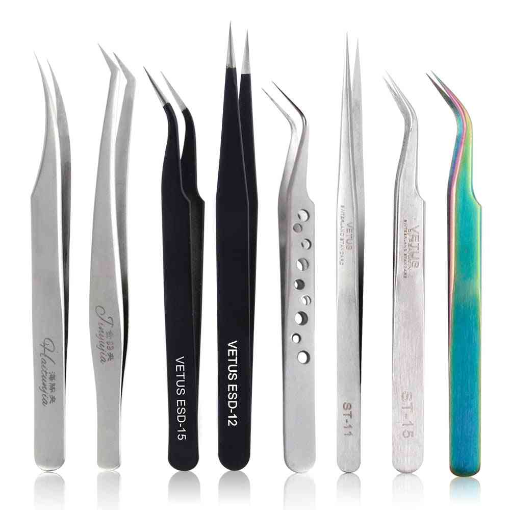 Stainless Steel Professional Eyelash Extension,tweezers - Non Magnetic Eyelashes Tools