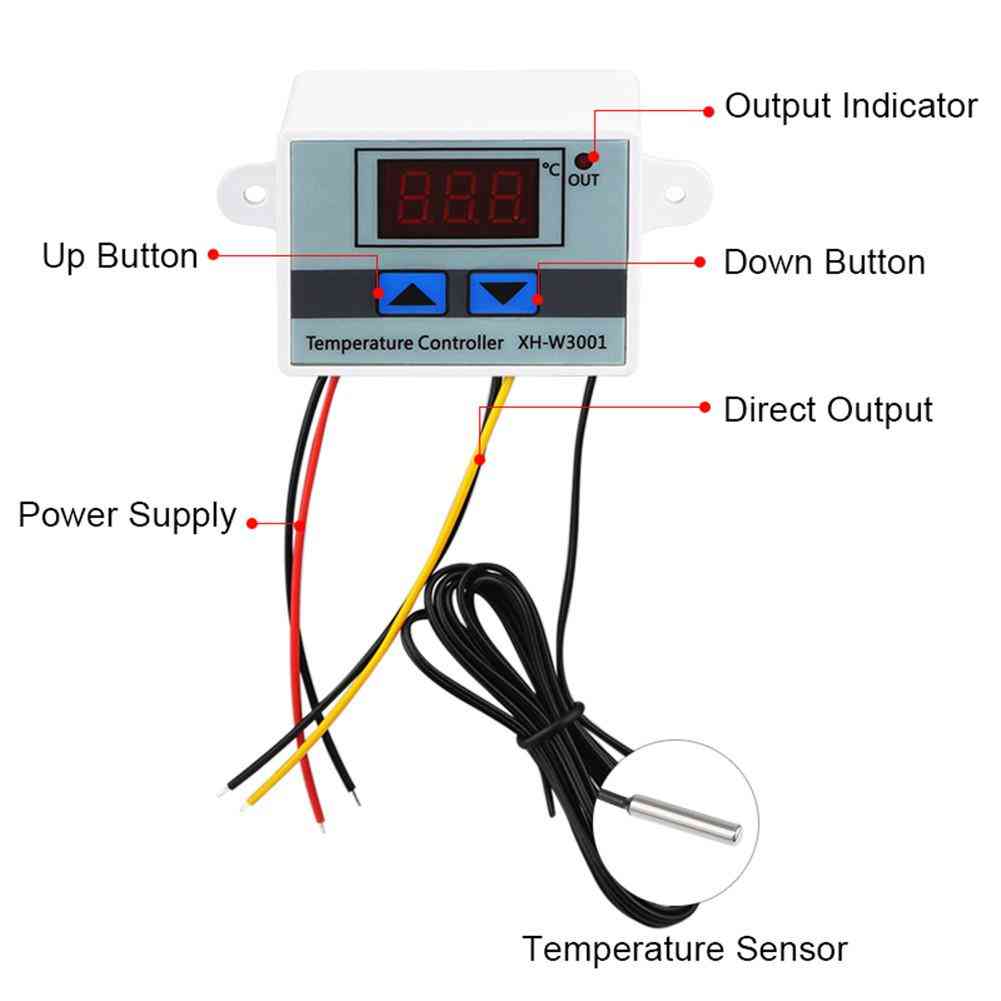 Digitálny led regulátor teploty - xh w3001 pre inkubátor chladenie kúrenie spínač termostat ntc senzor