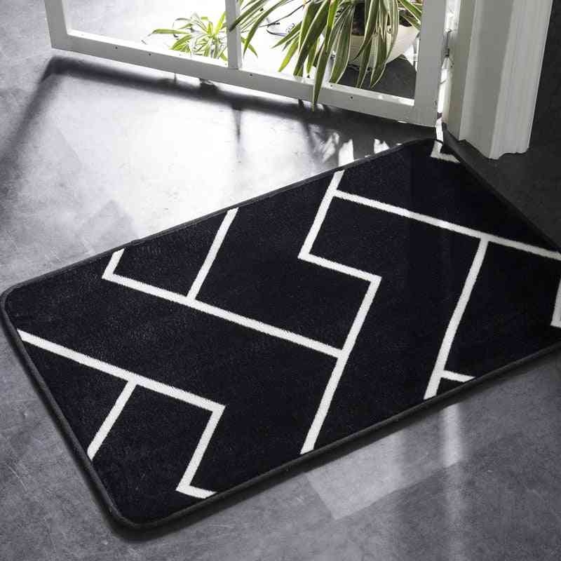 Black And White Classic Geometric Non Slip Pattern Bath Mat, Rug, Carpet