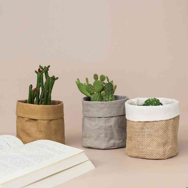 Manteaux de pot de fleur en papier kraft pour bureau - sac à plantes de bureau créatif pour le stockage cosmétique et la décoration de la maison