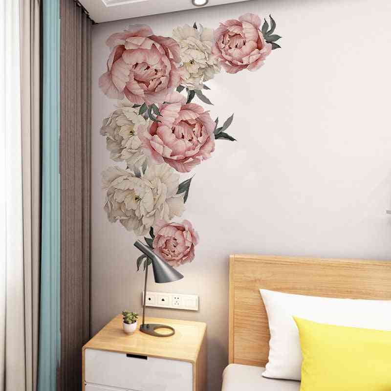 Roze pioen bloem muurstickers - romantische bloemen home decor voor slaapkamer, woonkamer, diy vinyl muurstickers