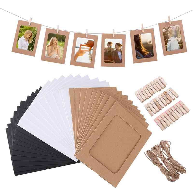10pcs Combination Diy Kraft Paper Picture Frame With Clips Hanging Wall Photos