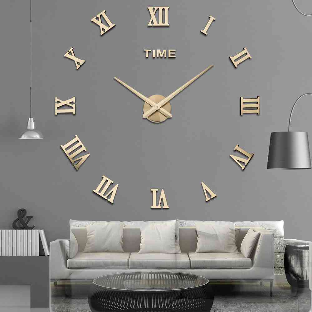 3d Big Acrylic Mirror Wall Clock - Diy Quartz Watch Still Life Clocks Modern Home Decoration, Living Room Stickers