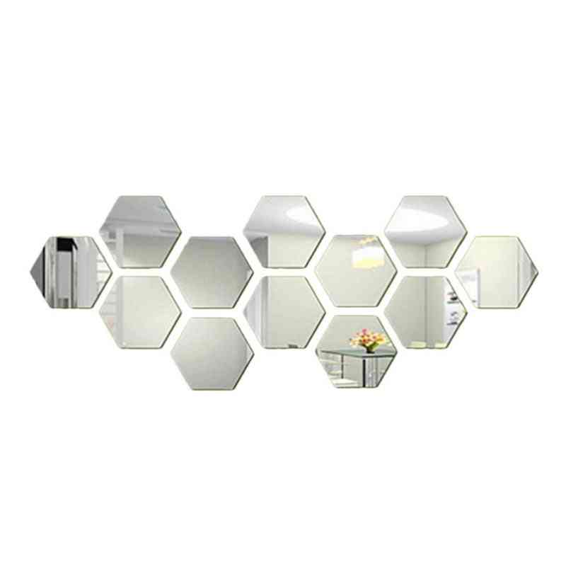 12 pezzi 3d specchi esagonali adesivi murali specchio arte moderna, murale casa soggiorno