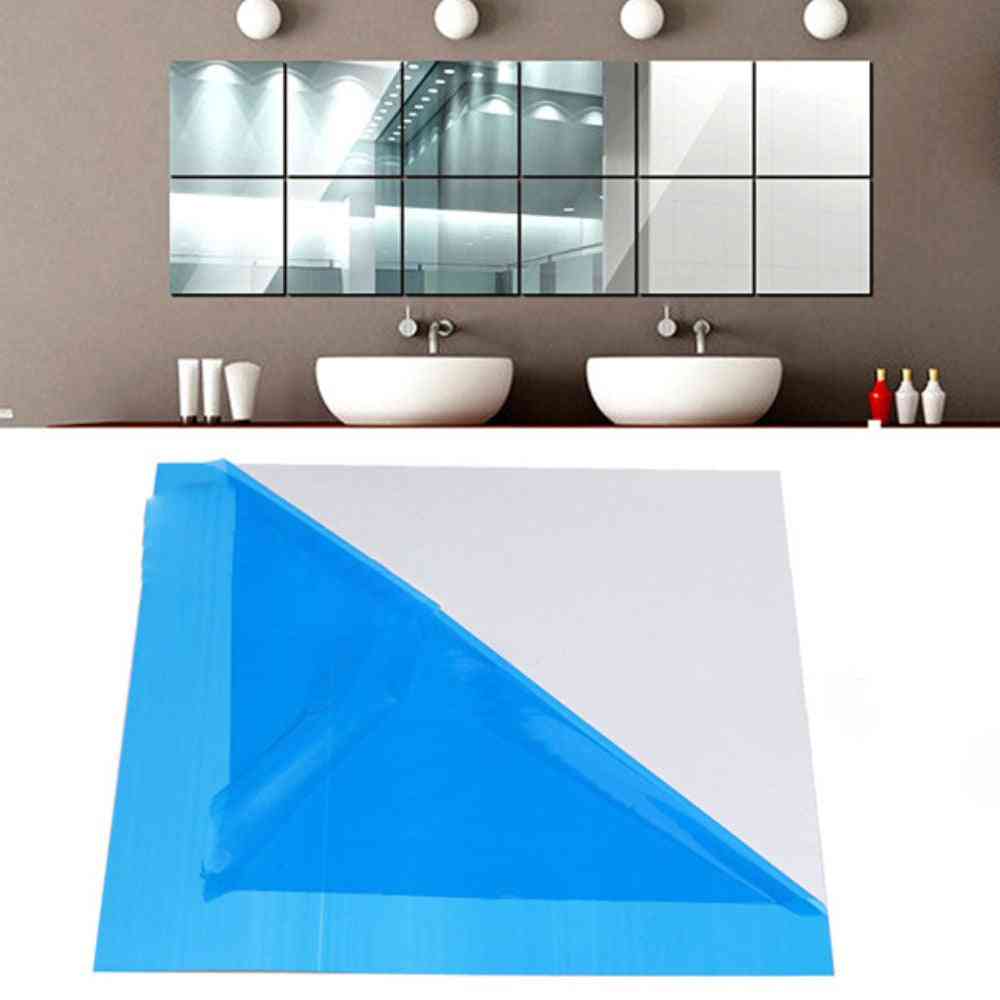16 Pcs Mirror Tile Wall Sticker - Square Self Adhesive Room Decor Stick On Modern Art Room, Bathroom