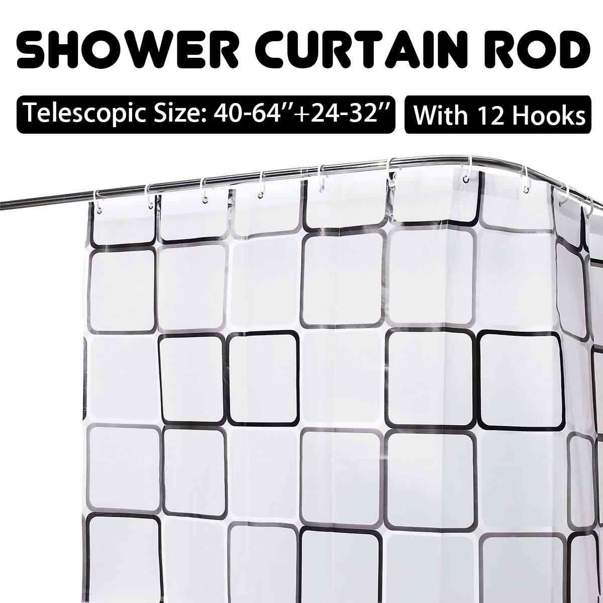 Extendable Corner Shower Curtain Rod Pole - No Punching Rail Rod Bar Bath Door Bathroom Hardware Heavy Loaded