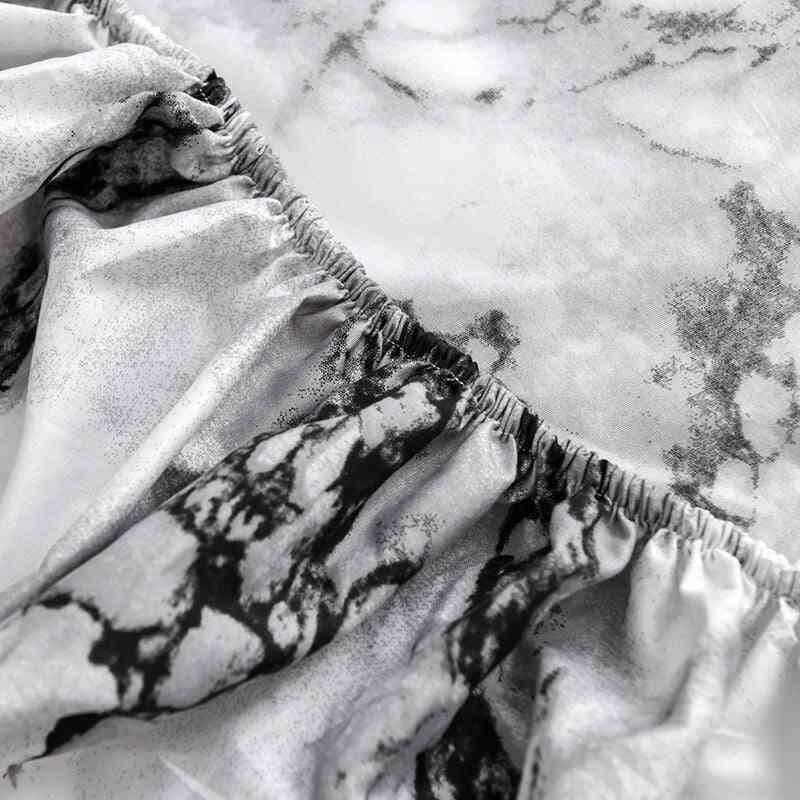 Marble Printing Bed Mattress Cover, Stain Resistant Non Slip Fitted High Elastic Dustproof Bedspread Cloths