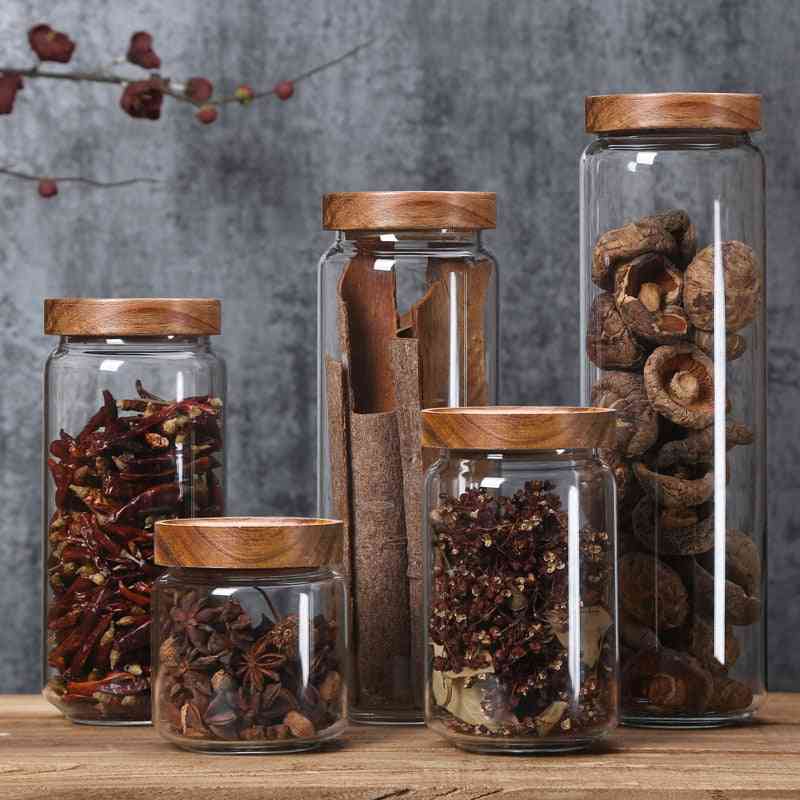 Couvercle en bambou verre bidon hermétique bouteilles de stockage bocaux grains feuille de thé grains de café bonbons pot de nourriture