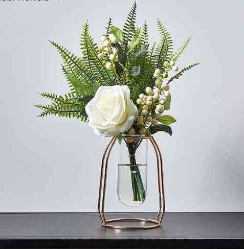 Wazon ze szkła nordyckiego metalowy stojak ze sztucznymi kwiatami do dekoracji domu - A.