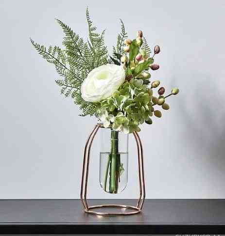 Wazon ze szkła nordyckiego metalowy stojak ze sztucznymi kwiatami do dekoracji domu - A.