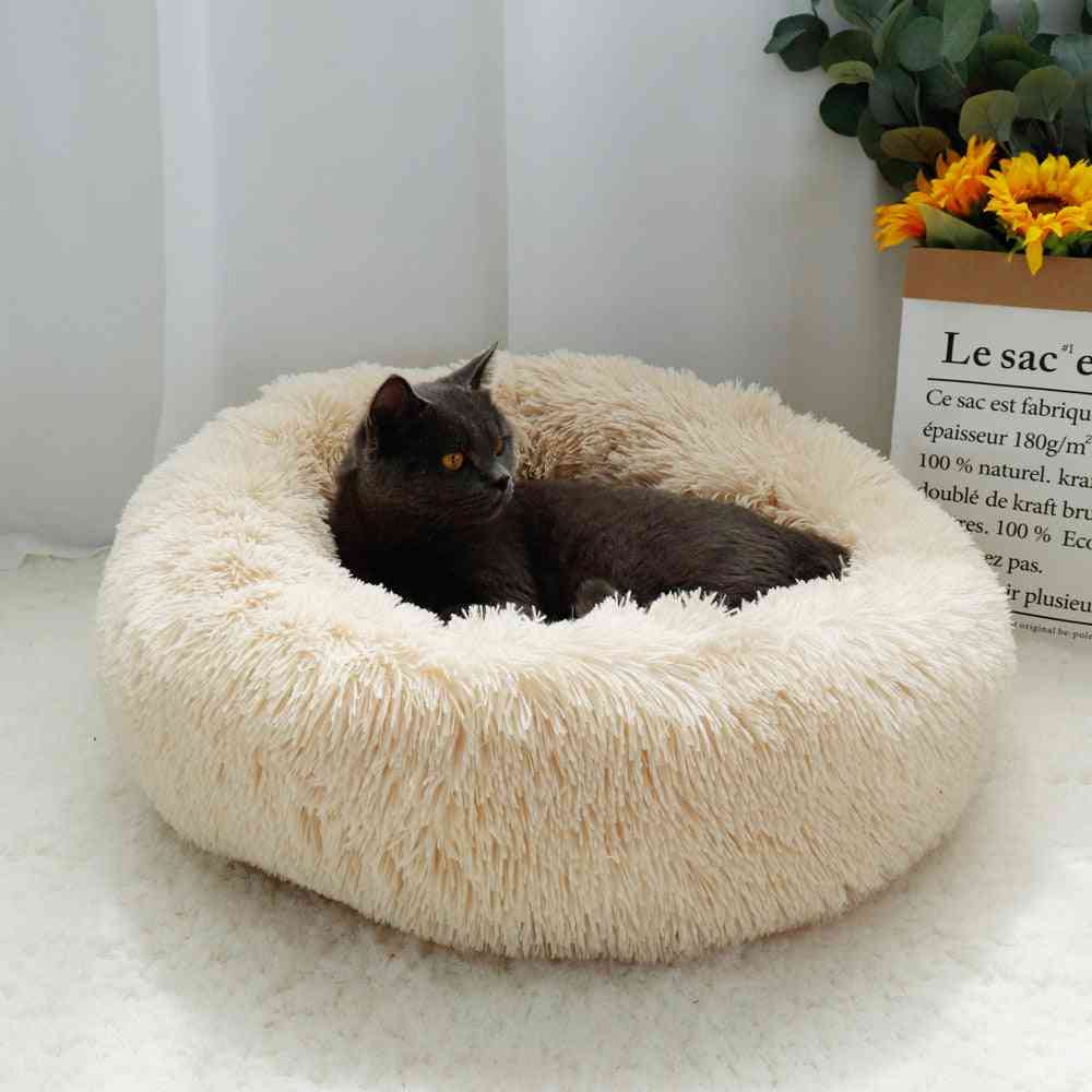 Dog Bed Warm Fleece Round Kennel House Long Plush Winter Pets Dog Beds For Medium Large Dogs Cats Soft Sofa Cushion Mats