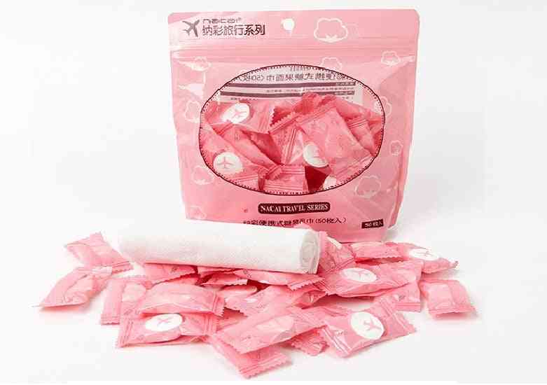 50pcs Mini Portable Face Care Cotton ,compressed ,reusable, Disposable Wet Wipes For Outdoor Travel