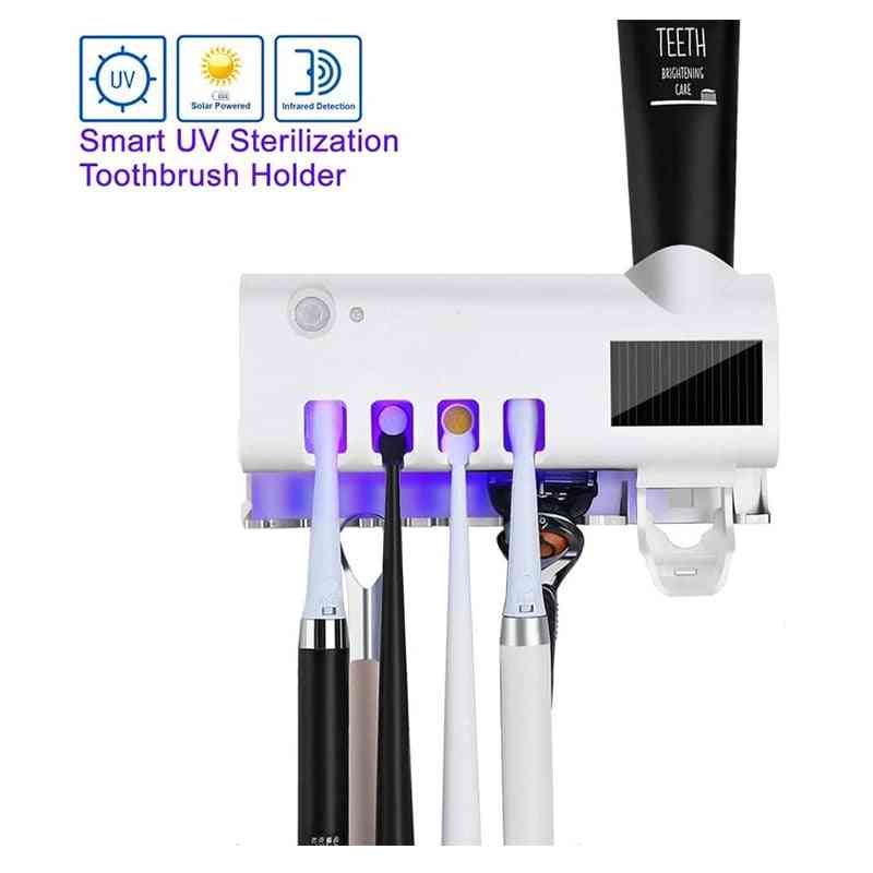 Uv Light Toothbrush Sterilizer Holder, Automatic Rechargeable Solar Power