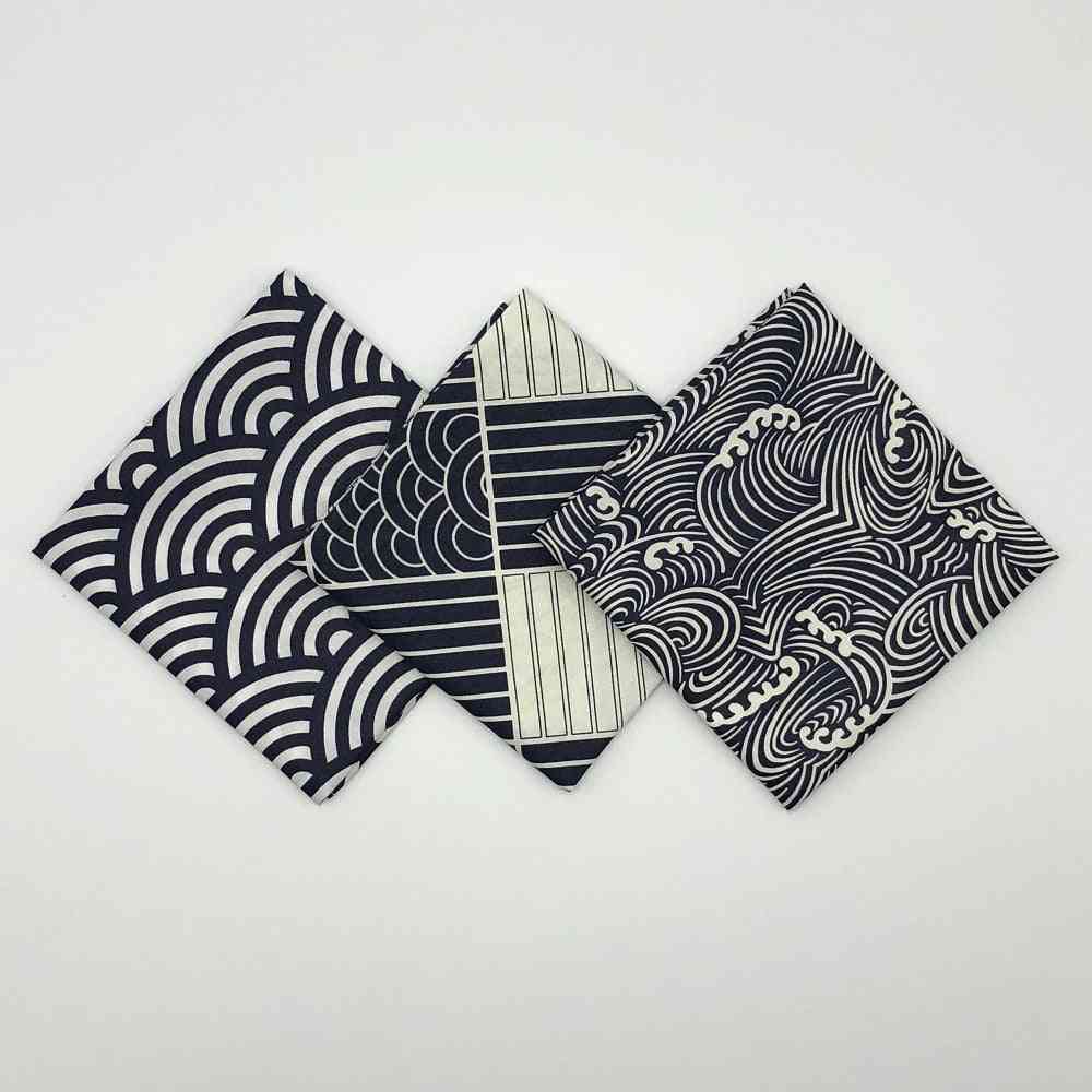 Großes Taschentuch im japanischen Stil mit vielen Verwendungsmöglichkeiten - klassische traditionelle Wellen, Wolken, gitterbedruckte Taschentücher