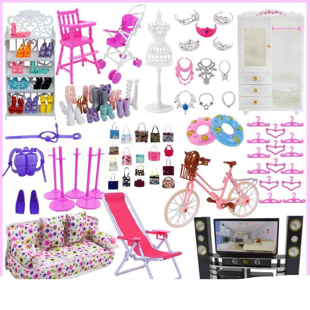 Mix Cute Doll Furniture, Pretend Play Toy Hangers , Tv Sofa Shoes