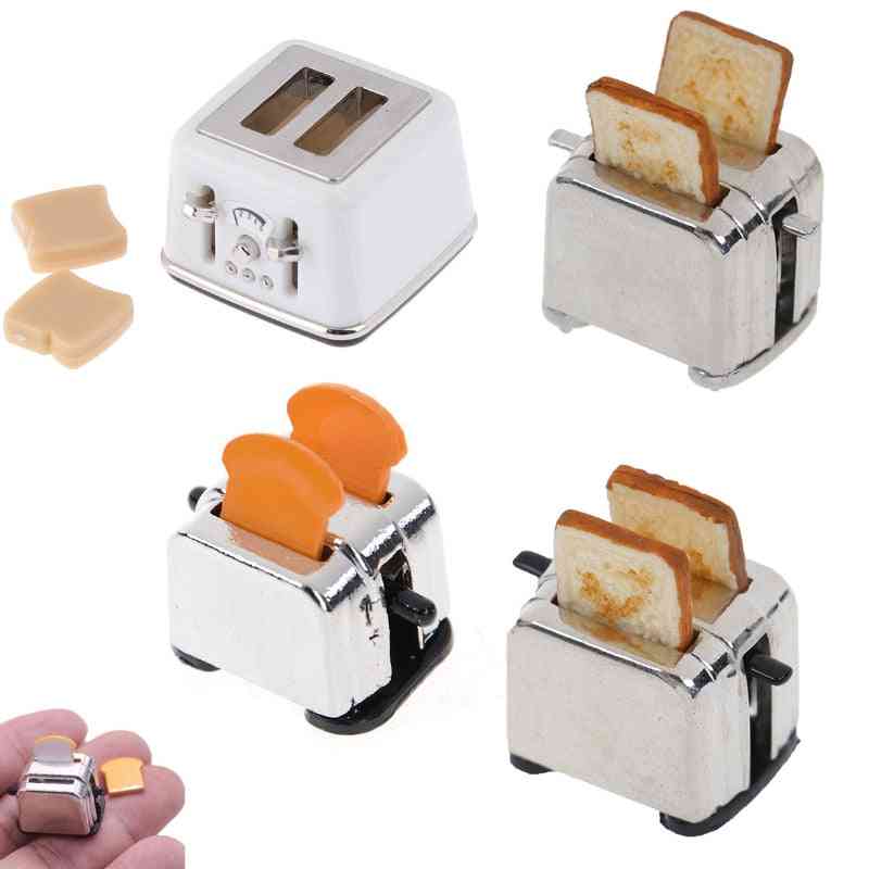1/12 asteikolla varustettu leivänpaahdin, jossa on paahtoleipää, pienet söpöt koristeet leivänpaahtimen nukketalon minitarvikkeet 4 tyyliä