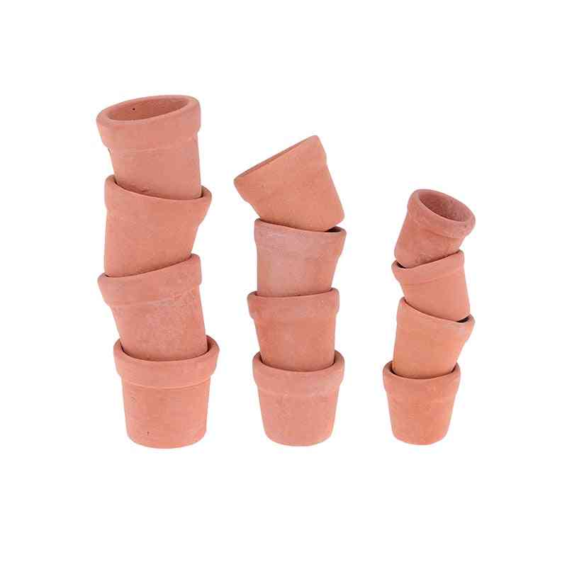 Mini Red Clay Flowerpot Simulation Garden Flower Pot Model Toy For 1/12 Dollhouse Miniature Accessories