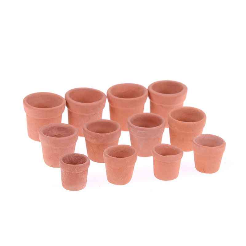 Mini Red Clay Flowerpot Simulation Garden Flower Pot Model Toy For 1/12 Dollhouse Miniature Accessories
