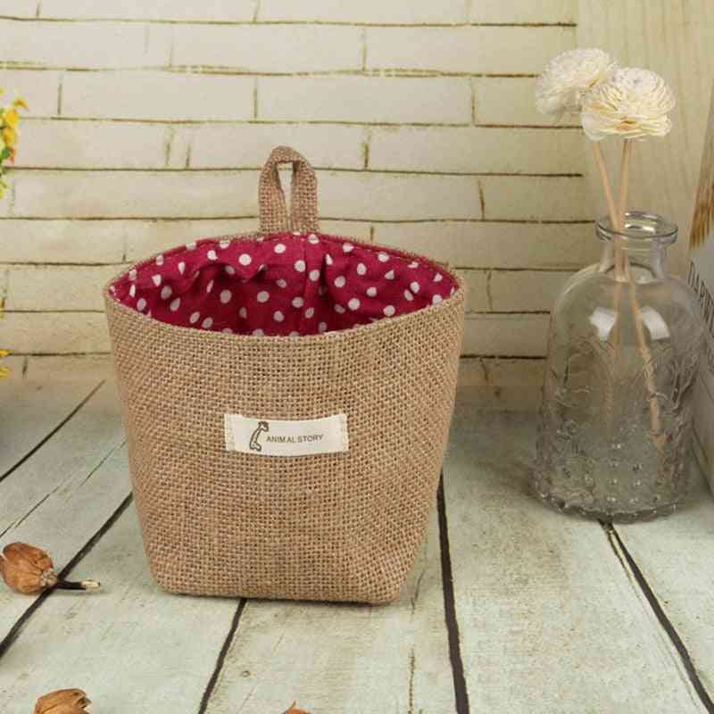 Piccola sacca portaoggetti borsa da appendere a righe - cesto portaoggetti per articoli vari, vaso di fiori, borsa per cosmetici - rossa b