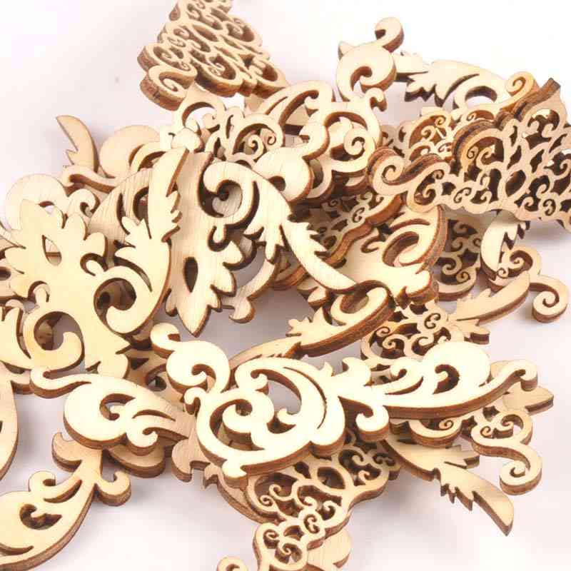 Natural Wood, Handmade, Diy Book Corner Flower, Lace Pattern Wooden Ornaments For Scrapbooking