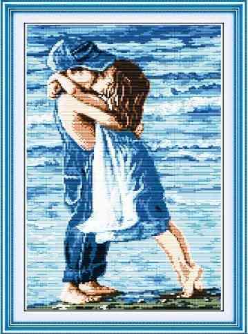 Childhood Lovers On Seaside Counted Printed On Canvas Cross Stitch Embroidery Kit