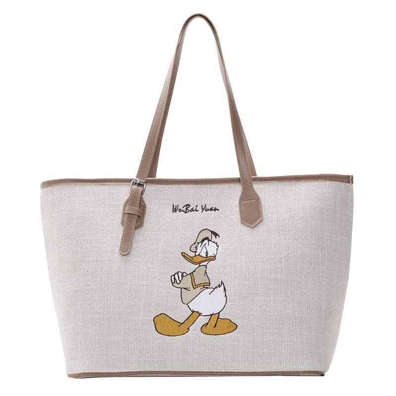 Disney Minnie High Capacity Handbag For Women - Canvas Mickey Shoulder Portable Shopping Bag