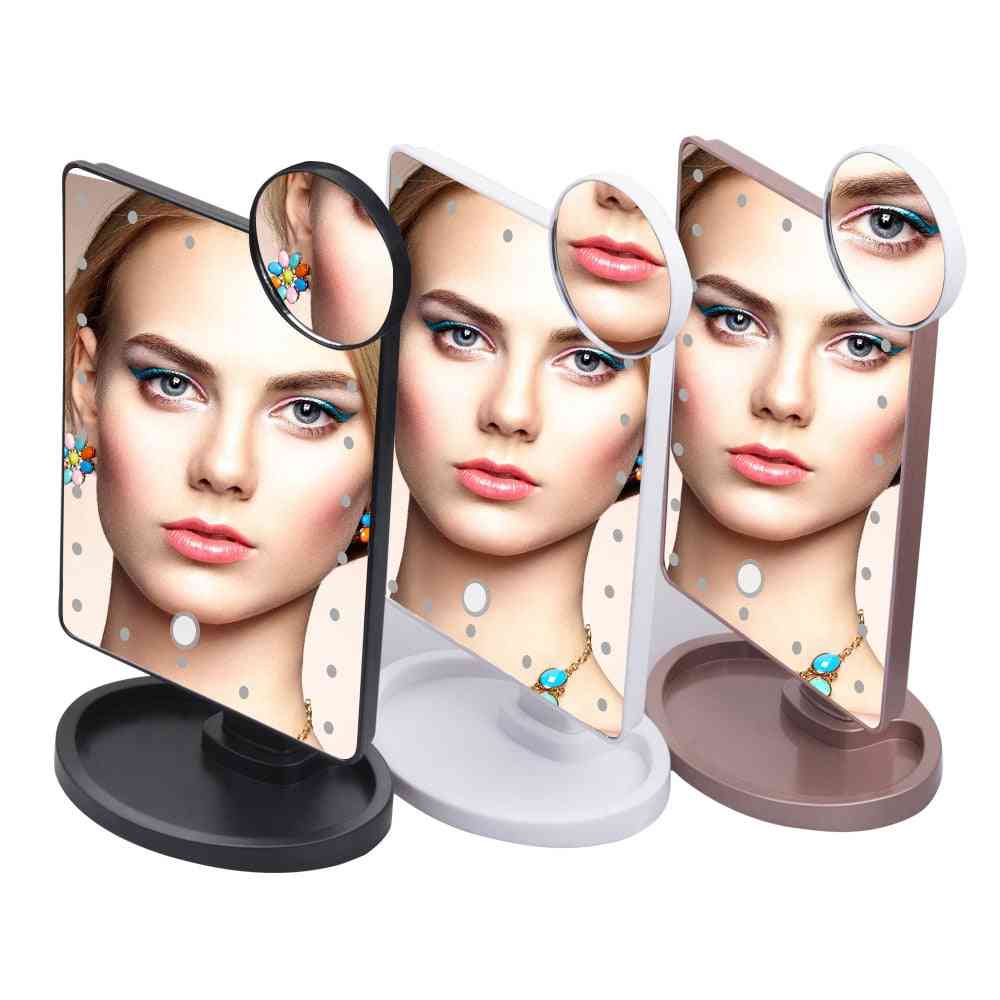 22 led-lys berøringsskærm makeup spejl med 1x 10x forstørrelses spejle 16 lys lys usb, batterier - 22 led lys hvid