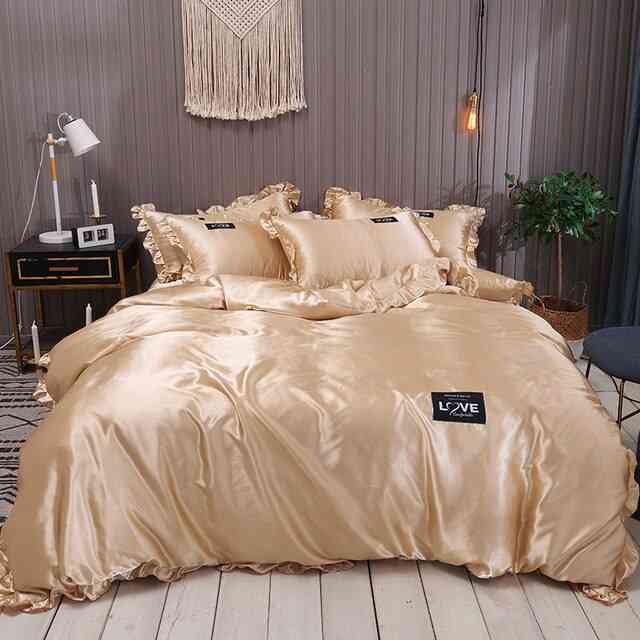 Luxury Pure Satin Stripe Plaid Silk Bedding Set